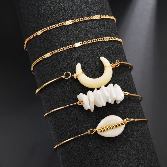 Boho Nature Horn Shell Bracelets Set - Picture 3 of 4